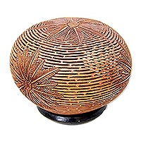 Coconut shell sculpture, 'Palm Fronds' - Coconut Shell Carving