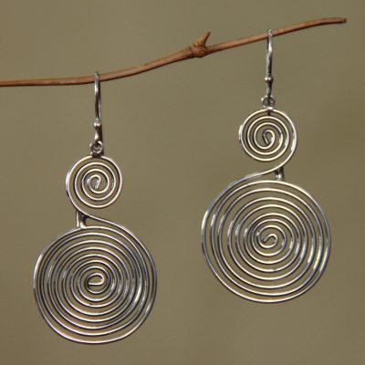 Sterling silver dangle earrings, 'Swirl and Twirl' - Sterling silver dangle earrings