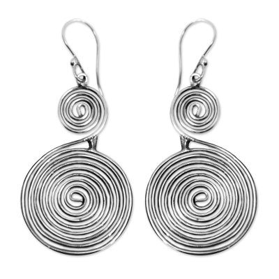 Sterling silver dangle earrings, 'Swirl and Twirl' - Sterling silver dangle earrings