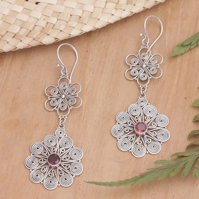 Garnet flower earrings, 'Love Bouquet' - Garnet flower earrings