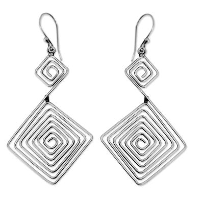 Sterling silver dangle earrings, 'Diamond Path' - Modern Sterling Silver Dangle Earrings