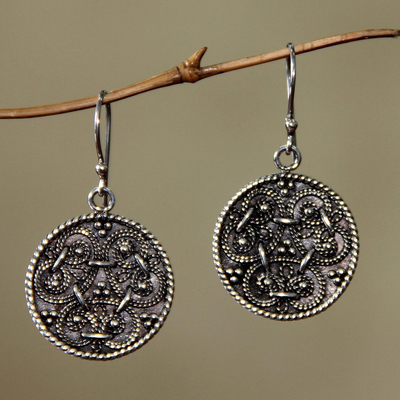 Sterling silver dangle earrings, 'Denpasar Treasure' - Hand Made Sterling Silver Dangle Earrings