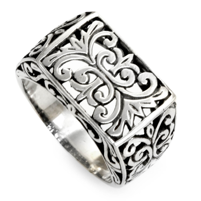 Men's sterling silver ring, 'Emperor' - Men's Unique Sterling Silver Ring from Indonesia