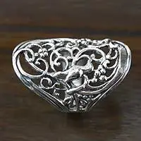 Sterling silver band ring, 'Nightingale' - Indonesian Fair Trade Sterling Filigree Ring