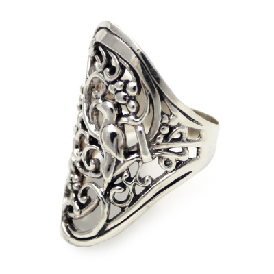 Sterling silver band ring, 'Nightingale' - Sterling silver band ring