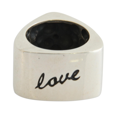 Sterling silver band ring, 'Love, Faith, Hope' - Inspirational Sterling Silver Band Ring