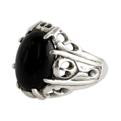Men's onyx ring, 'Music of the Night' - Men's Sterling Silver and Onyx Ring