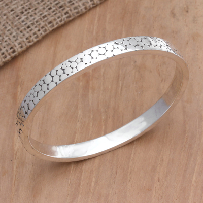 Sterling silver bangle bracelet, 'Fortune' - Indonesian Sterling Silver Bangle Bracelet