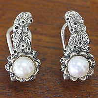 Pearl drop earrings, 'Coral Reef'