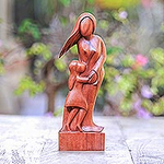 Artisan Crafted Wood Family Sculpture, 'Mother and Daughter'