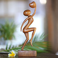 Wood sculpture, 'Reaching for Love' - Hand Made Romantic Wood Sculpture