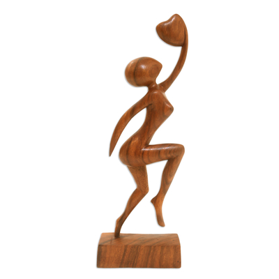 Wood sculpture, 'Reaching for Love' - Hand Made Romantic Wood Sculpture