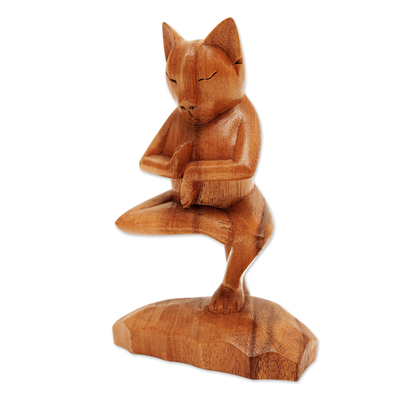 Escultura de madera - Escultura de gato de madera de Indonesia hecha a mano