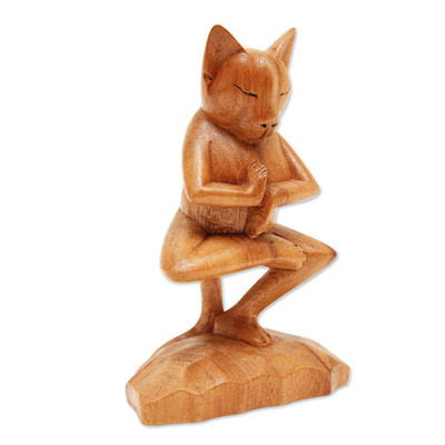 Escultura de madera - Escultura de gato de madera de Indonesia hecha a mano