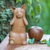 Wood sculpture, 'See No Evil Kitty' - Wood Cat Sculpture from Indonesia