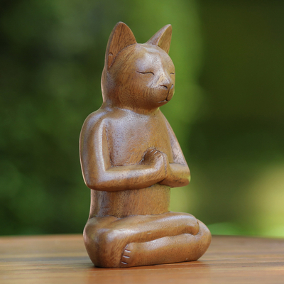 Escultura de madera - Escultura de gato de madera de Indonesia