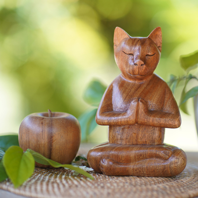 Escultura de madera - Escultura de gato de madera de Indonesia