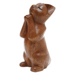 Wood sculpture, 'Wishing Cat' - Handcrafted Prayer Sculpture
