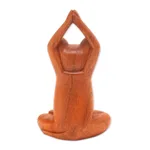 Wood sculpture, 'Toward the Sky Brown Yoga Cat' - Hand Crafted Wood Sculpture from Indonesia