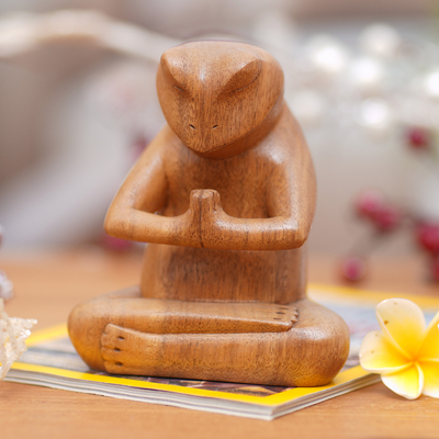 UNICEF Market  Carved Meditating Frog Sculpture - Peaceful Zen Frog