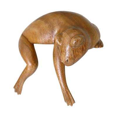 Wood sculpture, 'Sleeping Frog' - Wood sculpture