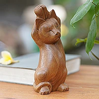 Escultura de madera - Escultura de gato de madera hecha a mano