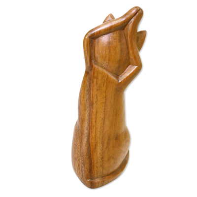 Handcrafted Wood Cat Sculpture - Kitty Cat Stretch | NOVICA
