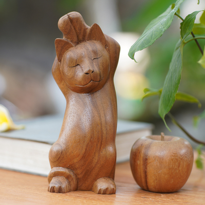 Escultura de madera - Escultura de gato de madera hecha a mano