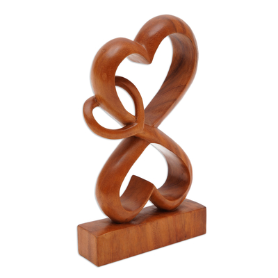 Escultura de madera, 'Love Blossoms' - Escultura de madera hecha a mano en forma de corazón
