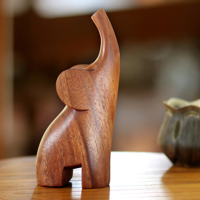 Wood sculpture, 'Essential Elephant' - Handmade Wood Sculpture