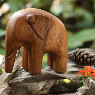 Wood sculpture, 'Modern Elephant' - Artisan Crafted Wood Sculpture
