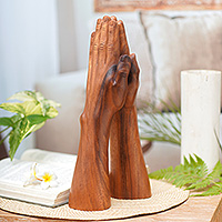 Wood statuette, 'Hands at Prayer'