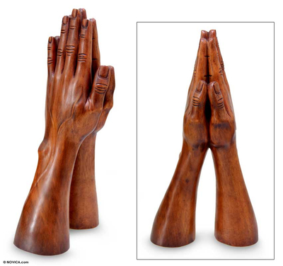 Wood statuette, 'Hands at Prayer' - Indonesian Wood Sculpture