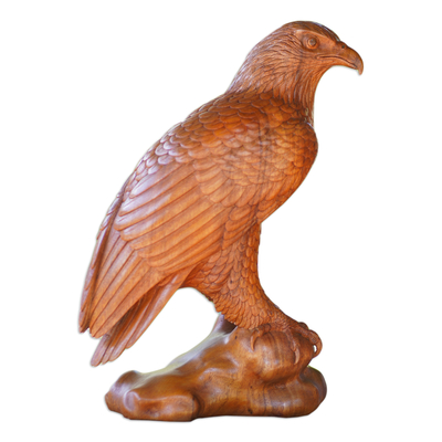 Wood sculpture, 'Bold Eagle' - Wood sculpture