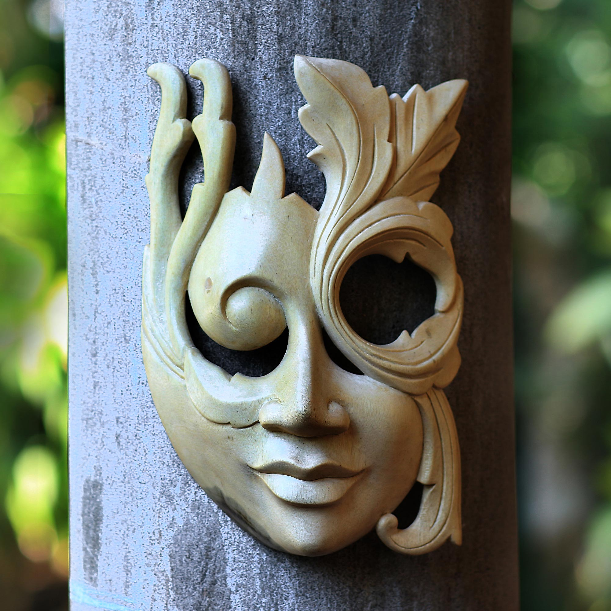 Balinese Hibiscus Wood Mask with Hand-Painted Vibrant Motifs, 'The Emperor