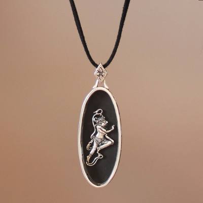 Sterling silver and wood pendant necklace