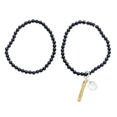 Black Agate Stretch Bracelets (Pair)
