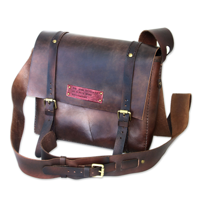 Handmade Brown Leather Messenger Bag - The Road to Success | NOVICA