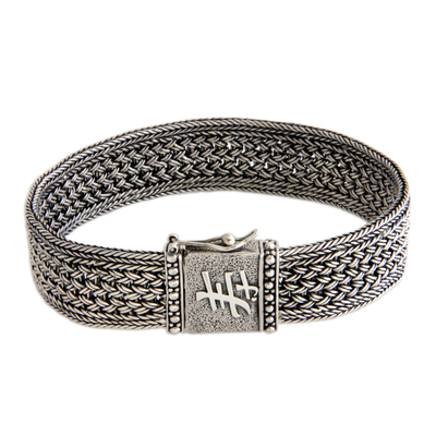 Men's Handcrafted Sterling Silver Wristband Bracelet - Live Long | NOVICA