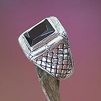 Anillo de ónix para hombre. - Anillo de hombre de plata de ley y ónix