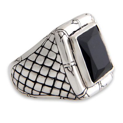 Men's onyx ring, 'Kingdom of Night' - Men's Sterling Silver and Onyx Ring