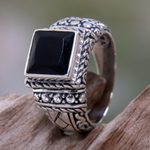 Men's onyx solitaire ring, 'Sultan' - Men's Sterling Silver and Onyx Ring
