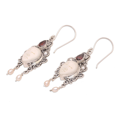 Ohrhänger aus Perlen und Granat - Knochen- und Perlenohrringe aus Sterlingsilber