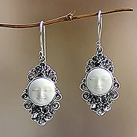 Cow bone flower earrings, 'Frangipani Garden'