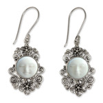 Cow bone flower earrings, 'Frangipani Garden' - Artisan Crafted Cow Bone and Sterling Silver Earrings