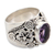 Amethyst cocktail ring, 'Lilac Frangipani' - Floral Sterling Silver and Faceted Amethyst Ring from Bali thumbail