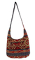 Cotton sling tote handbag, 'Crimson Flower' - Cotton sling tote handbag