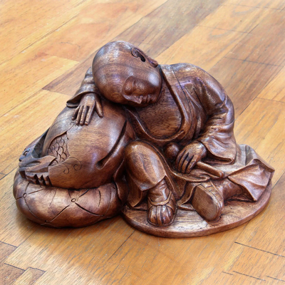 Escultura de madera - Escultura budista tallada a mano