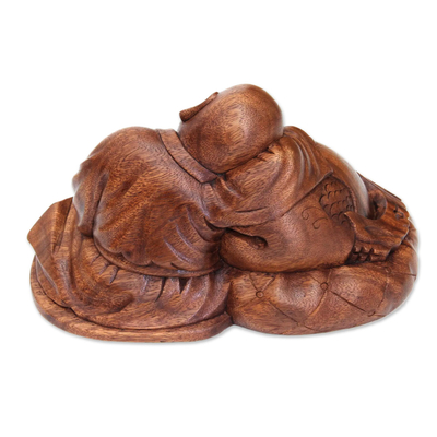 Wood sculpture, 'Quiescent Buddha' - Hand Carved Buddhism Sculpture