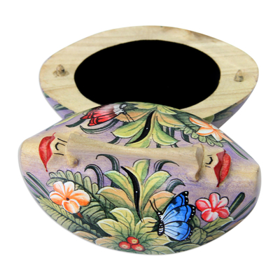 Wood jewelry box, 'Twin Ladies' - Hand Crafted Floral Wood Jewelry Box